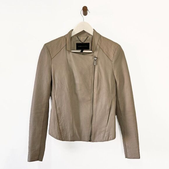 BCBGMaxAzria Cleo Genuine Leather Moto Jacket in Putty - Picture 2 of 12
